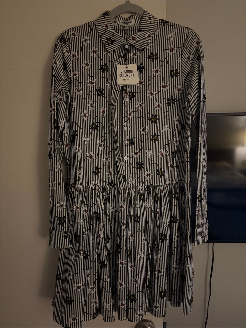 NWT Opening Ceremony Black & White Striped Floral and stripe Shirt Dress